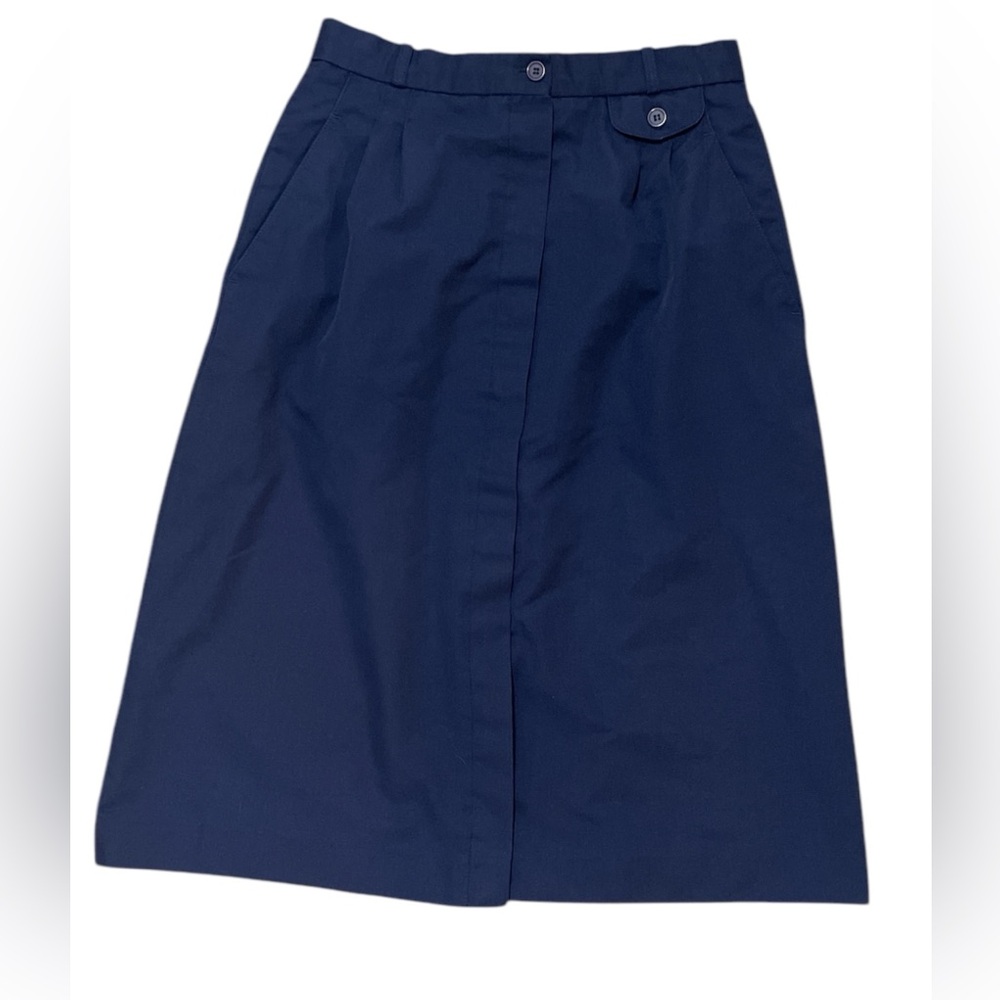 Vintage Navy Blue Women's midi Skirt high waist cotton blend retro 80s preppy